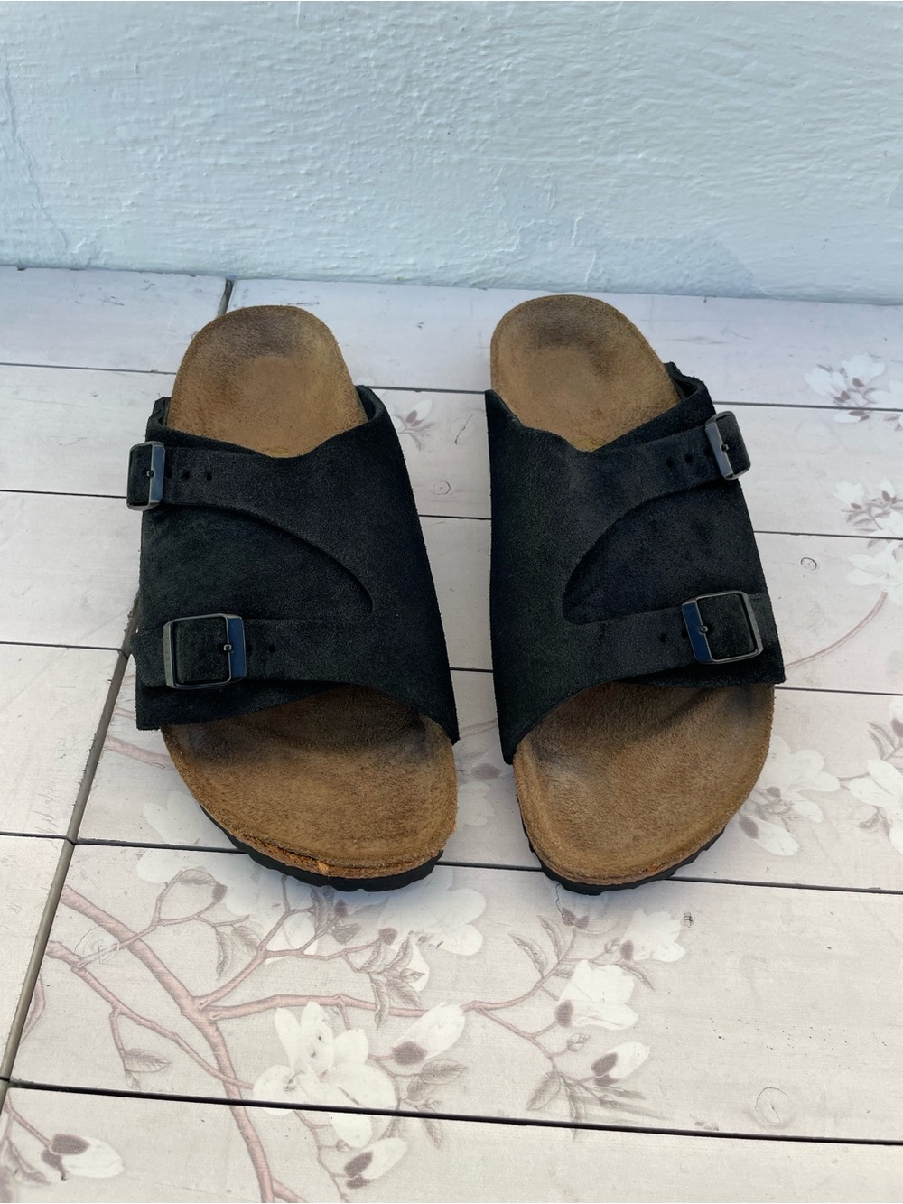 Birkenstock Black Suede Two-Buckle Slide Sandals - Women